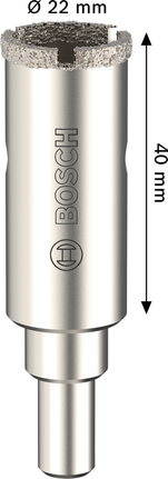 Serra copo para azulejos Bosch com 22 mm de diâmetro e 40 mm de comprimento.